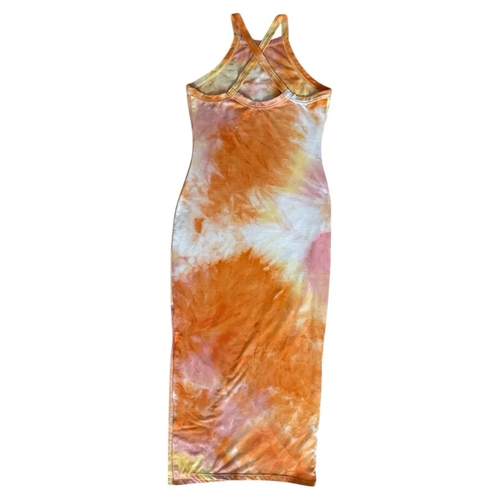 EUC Tie Dye Midi Dress - Yellow/Orange Combo size Small - Picture 5 of 6